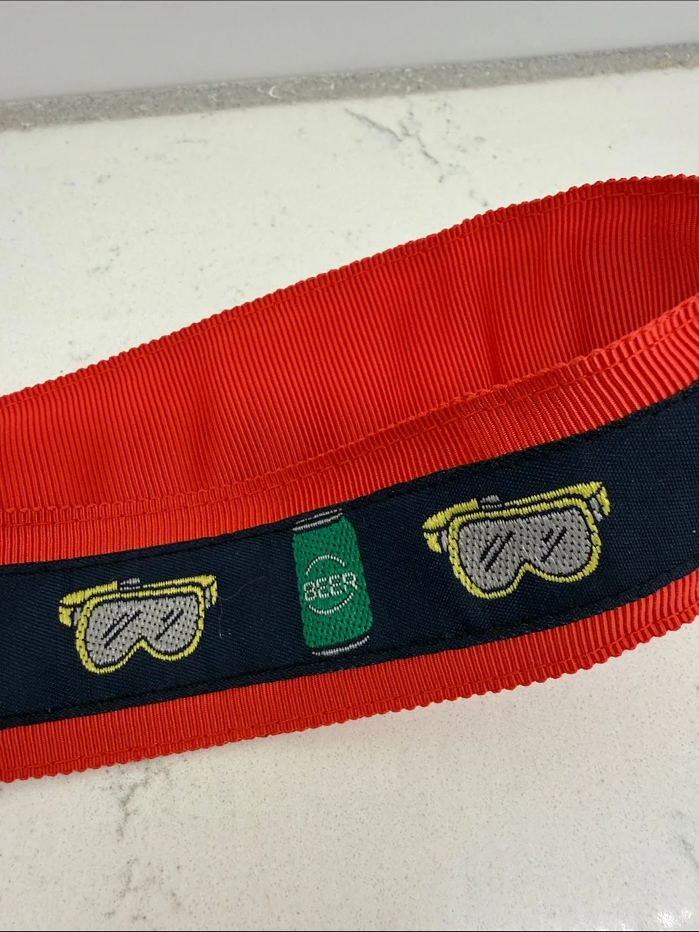 CK Bradley Red Belt with Navy Patterned preppy Trim sz l